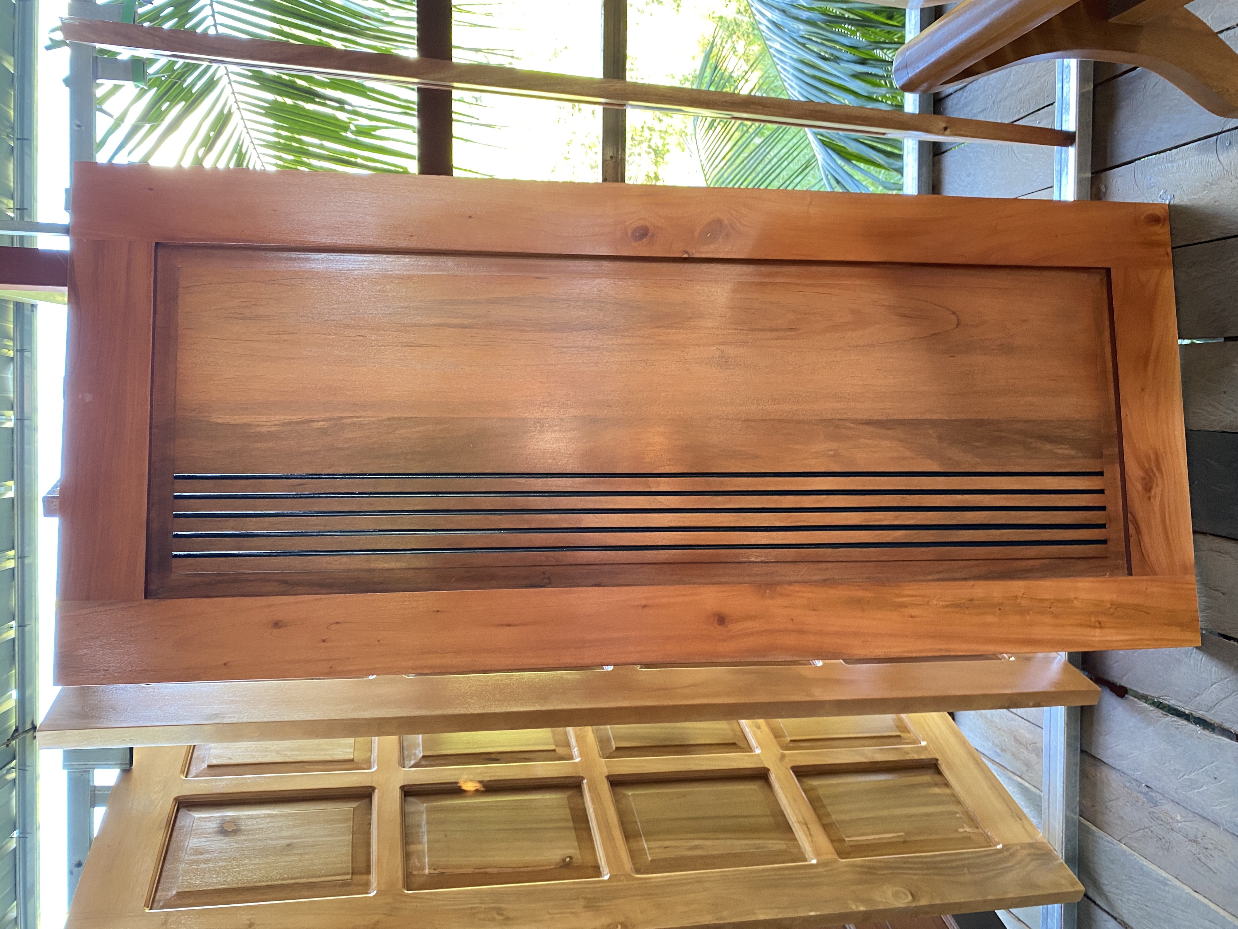 Wooden door with vertical slats